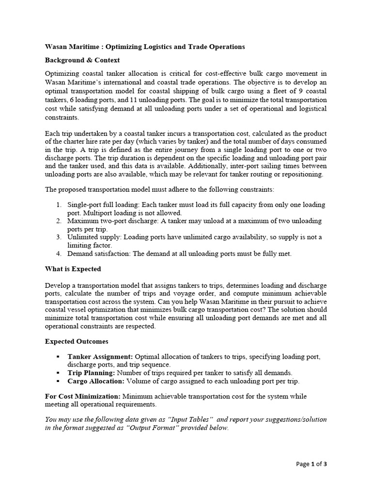 Coastal Tanker Optimization Model | PDF | Port | Freight Transport