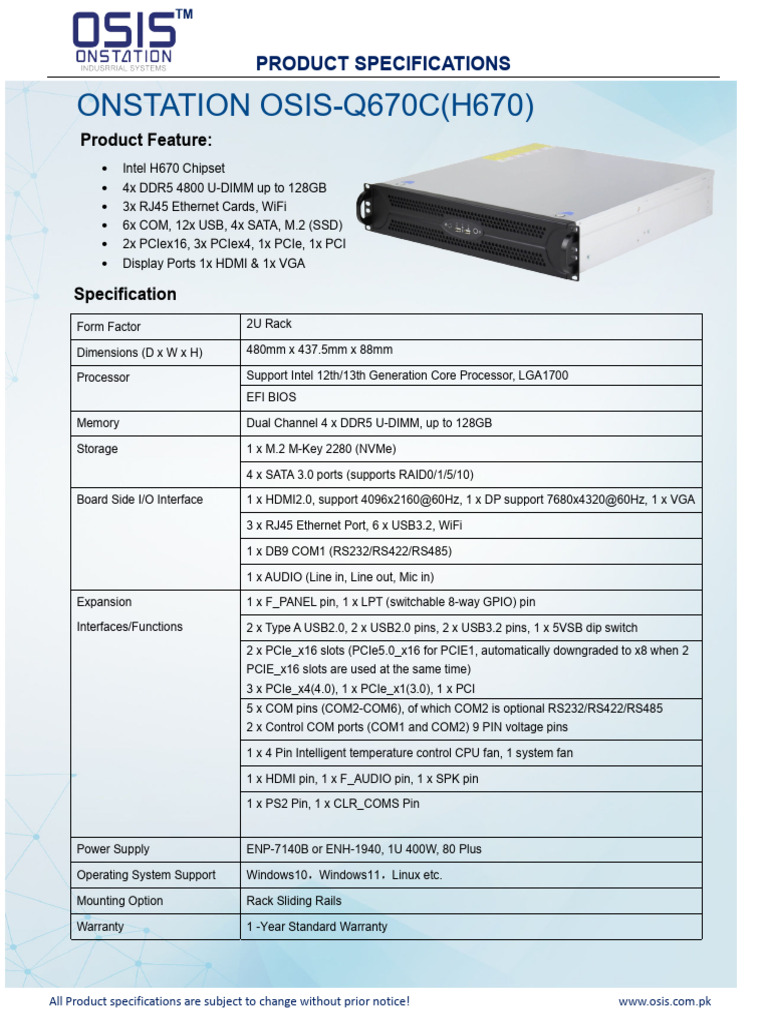 OSIS-Q670C 2U Rack Server Specs | PDF | Computer Networking | Office ...