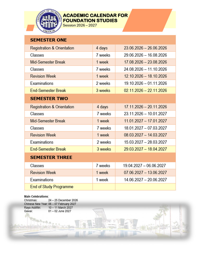 Foundation Studies Academic Calendar 2026-2027 | PDF