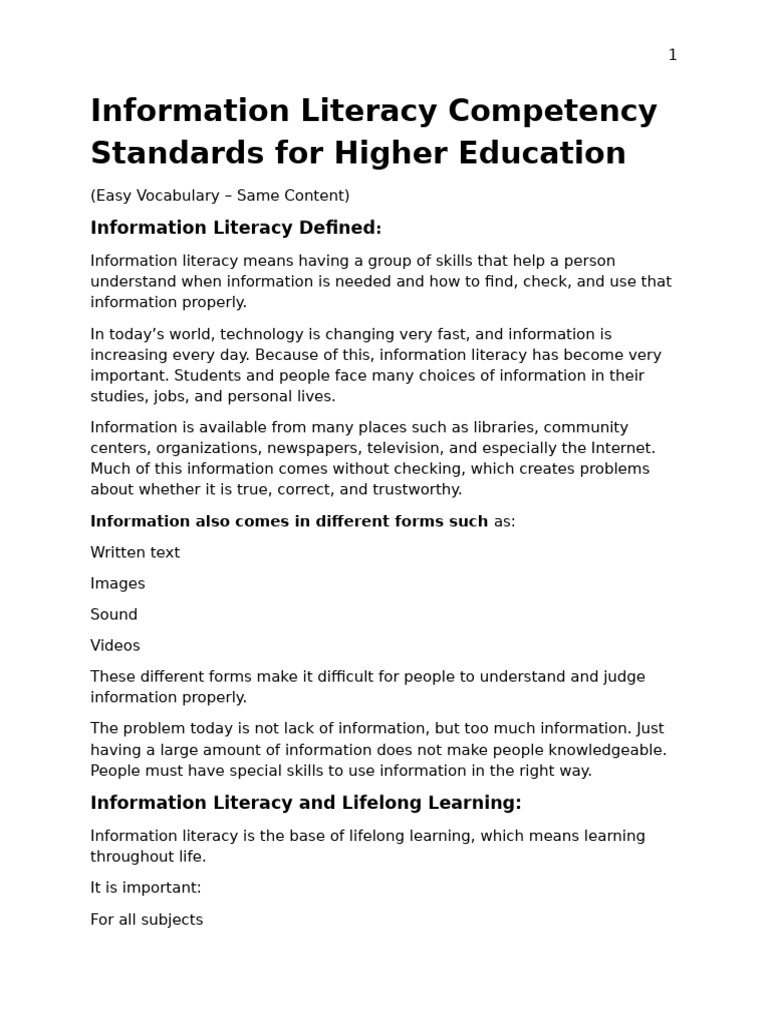 Information Literacy Standards Overview | PDF | Information Literacy ...