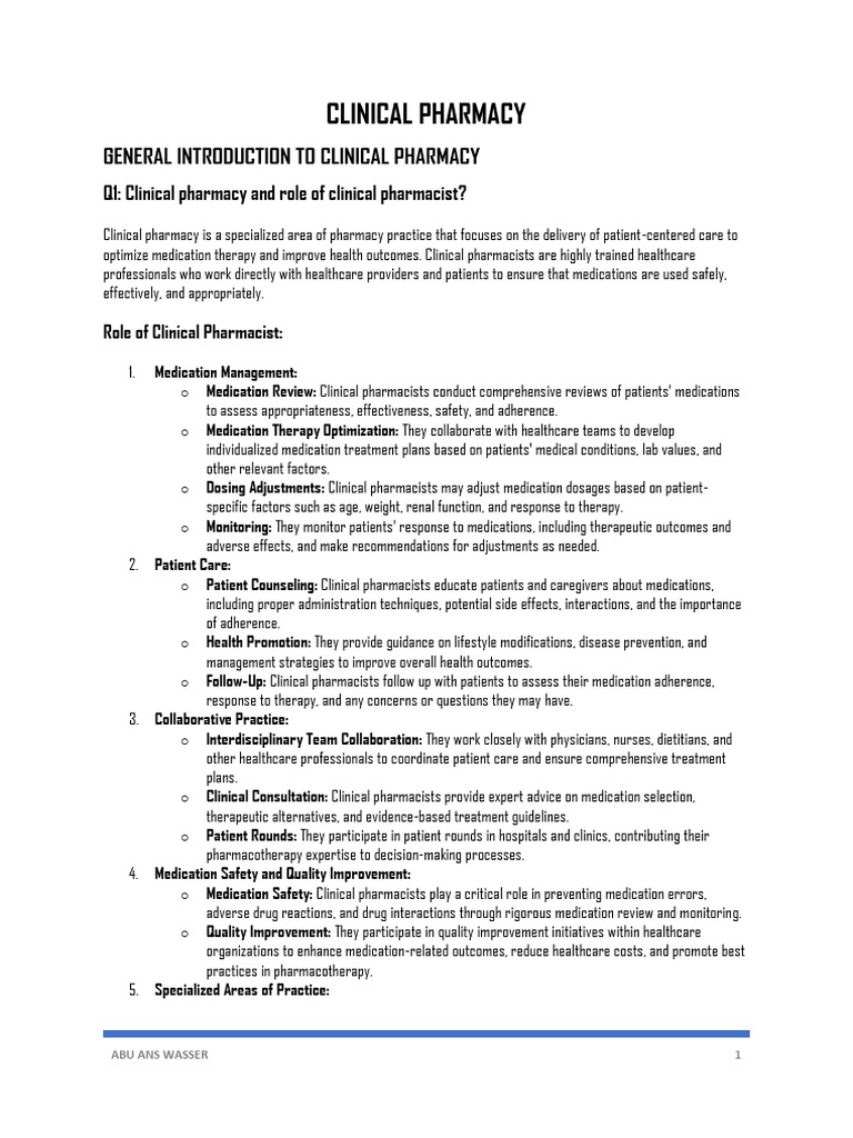 Role of Clinical Pharmacists in Healthcare | PDF | Pharmacy | Heart Failure