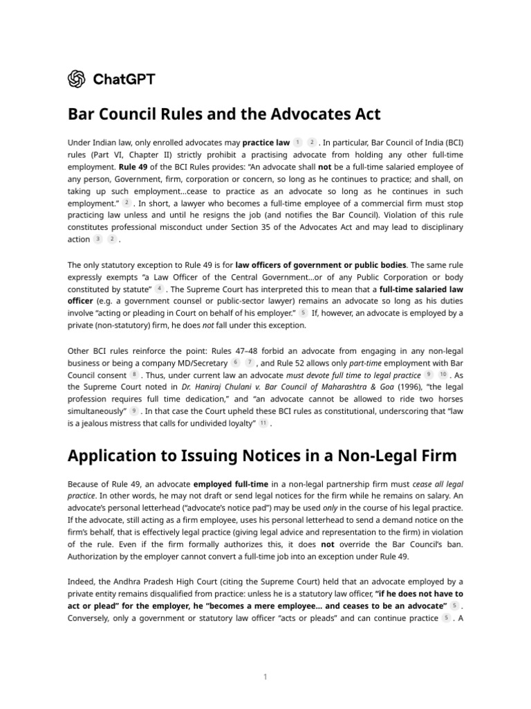 Bar Council Rules on Advocate Employment | PDF | Advocate | Employment