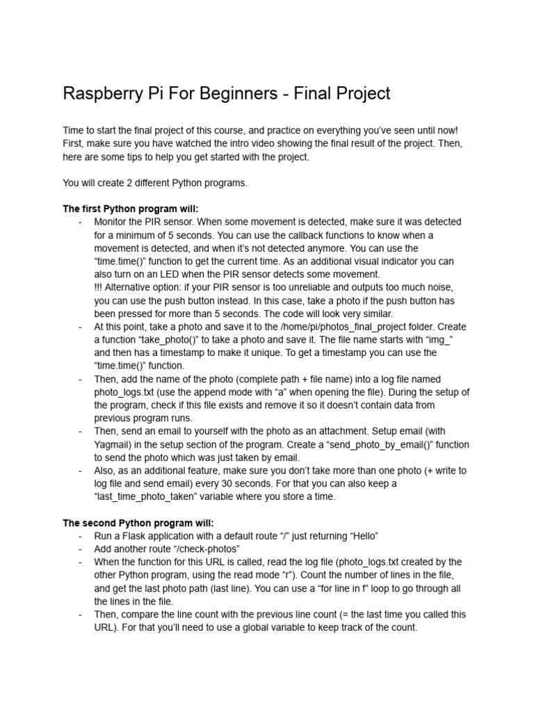 Raspberry Pi Final Project Guide | PDF | Python (Programming Language ...