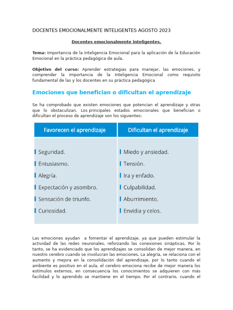 Docentes y la Inteligencia Emocional | PDF | Las emociones ...