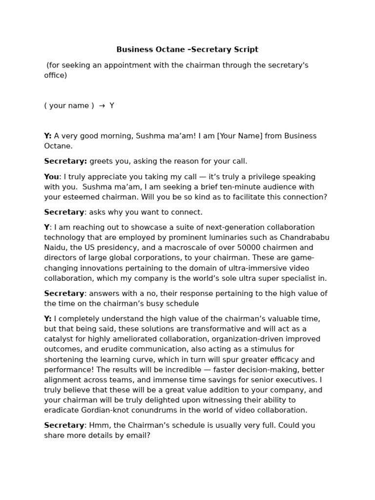 Business Octane Script - Secretary - DTEN | PDF