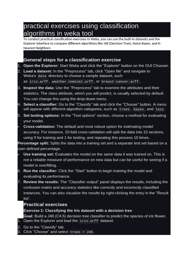 Weka Classification Exercises Guide | PDF | Cross Validation ...