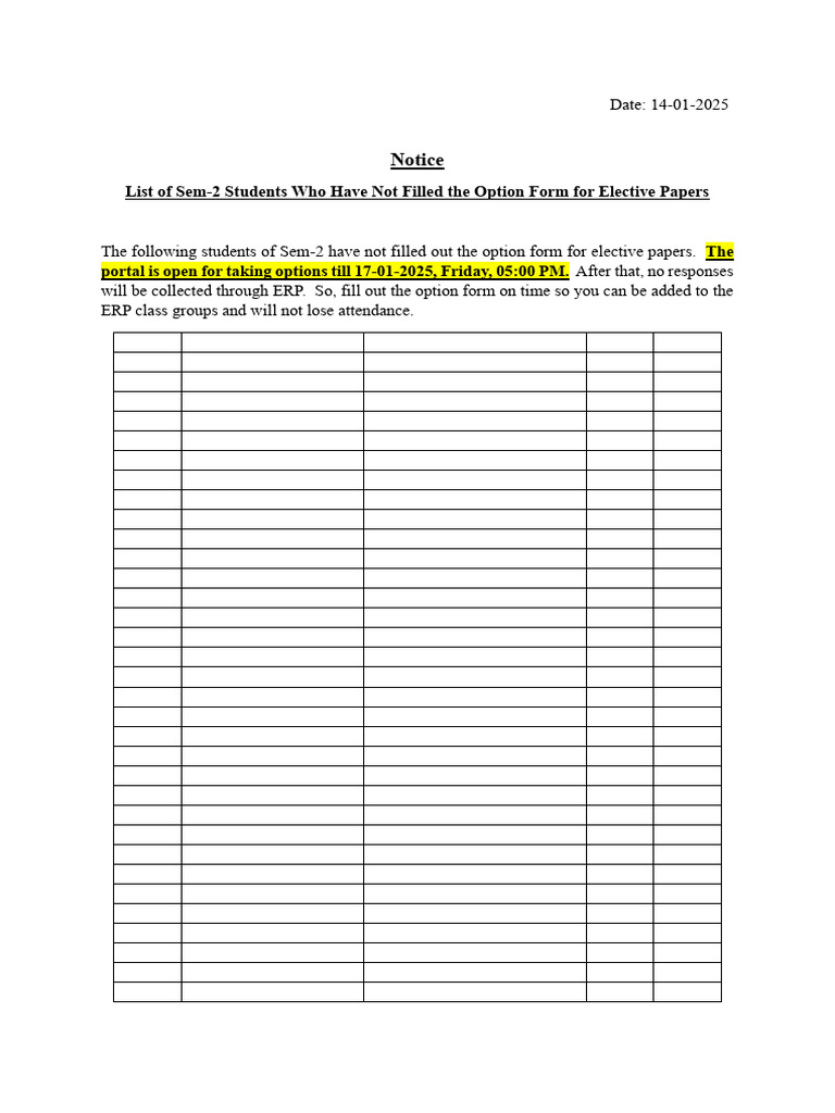 Sem-2 Students Missing Elective Form | PDF