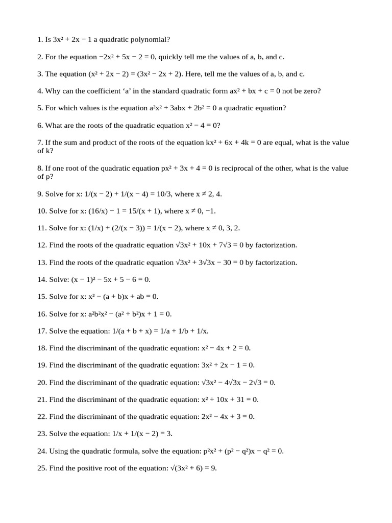 Quadratic Equations and Solutions Guide | PDF | Quadratic Equation ...