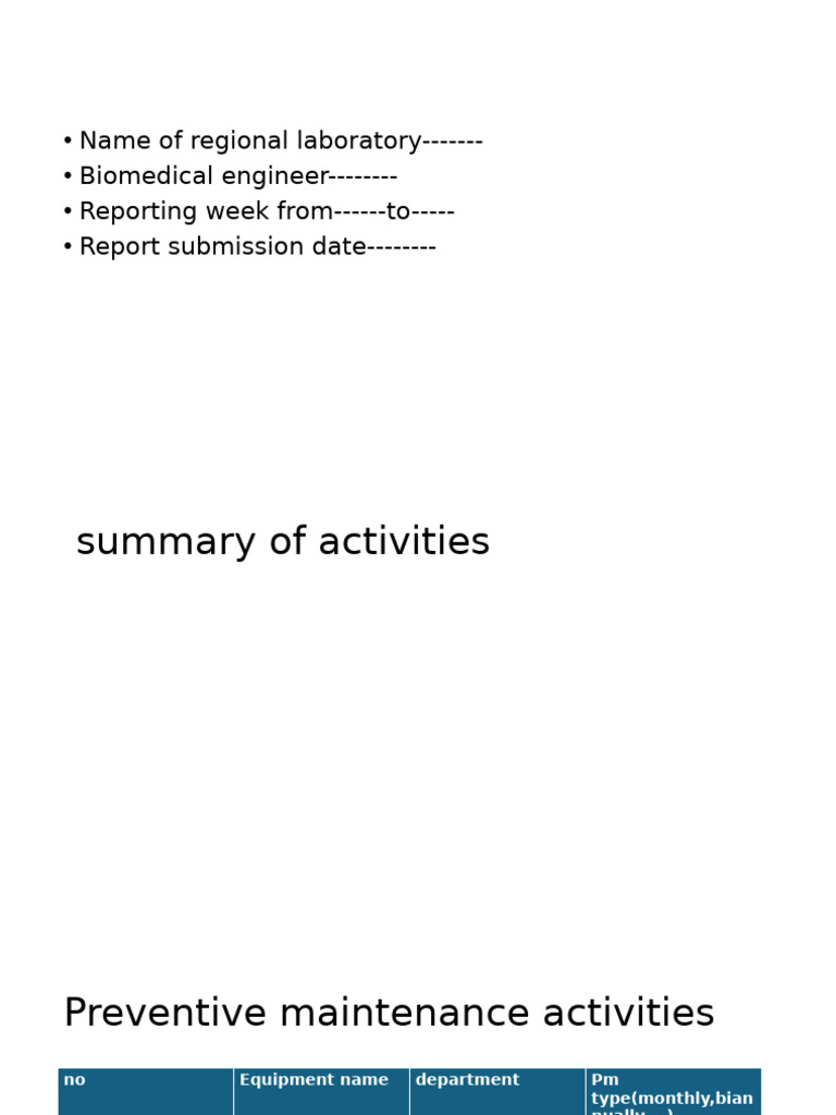 Regional Lab Maintenance Report Summary | PDF