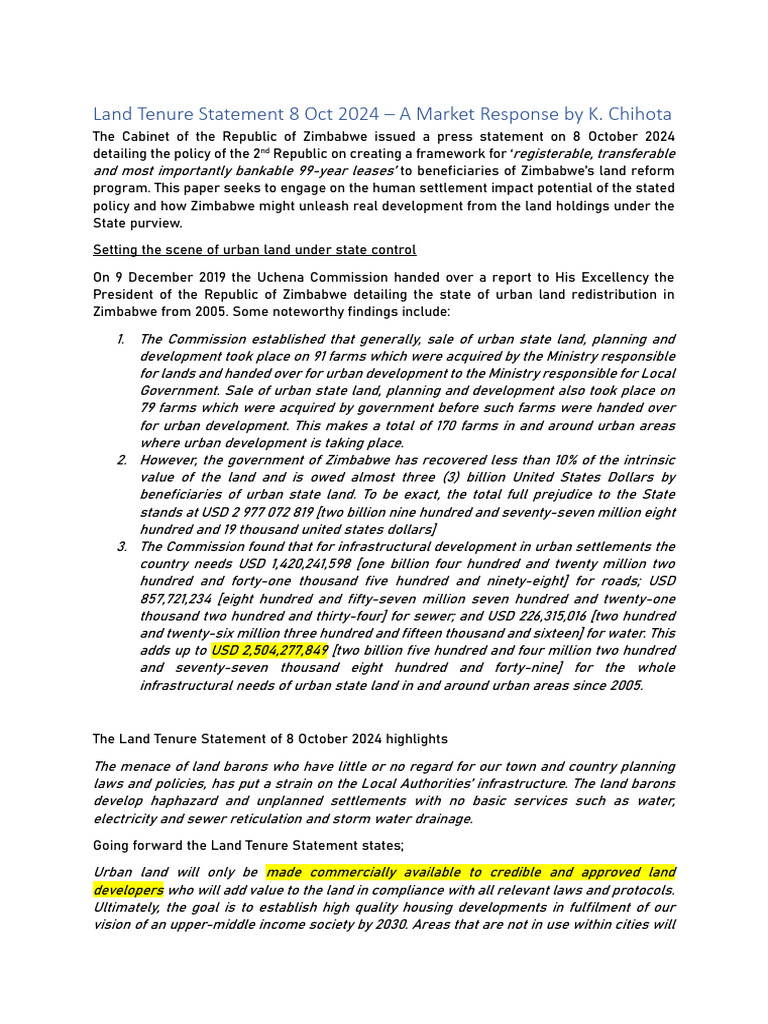 Land Tenure Statement 8 Oct 2024 - A Market Response | PDF ...