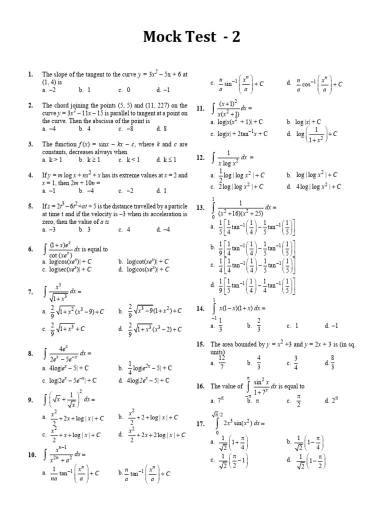 Math Mock Test Questions and Answers | PDF | Line (Geometry) | Circle