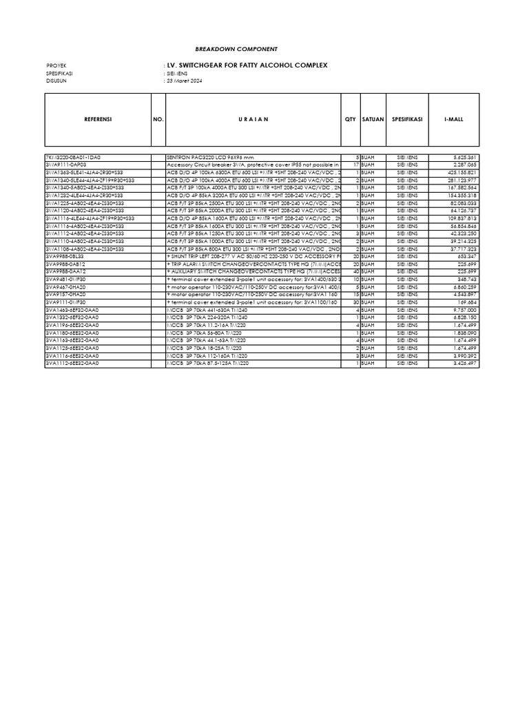 Siemens LV Switchgear Components List | PDF | Alternating Current ...