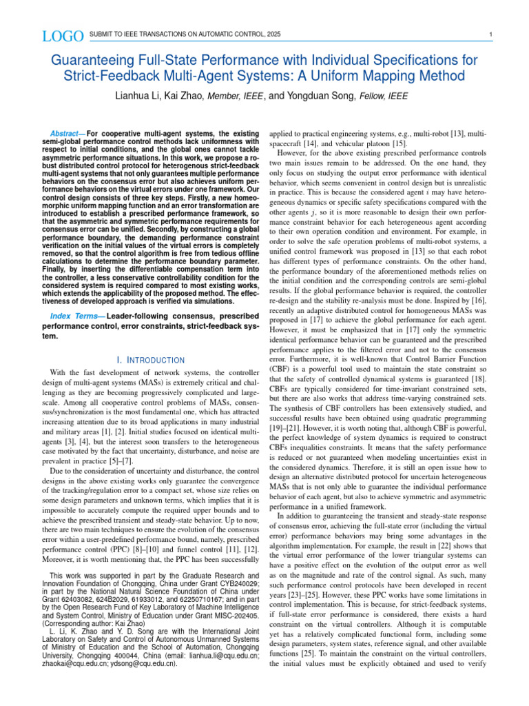 Robust Control for Multi-Agent Systems | PDF | Matrix (Mathematics ...