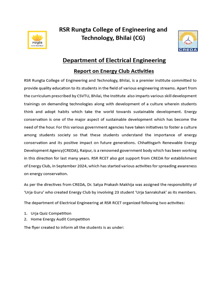 RSR RCET Energy Club Activities Report | PDF | Chess Theory | Chess