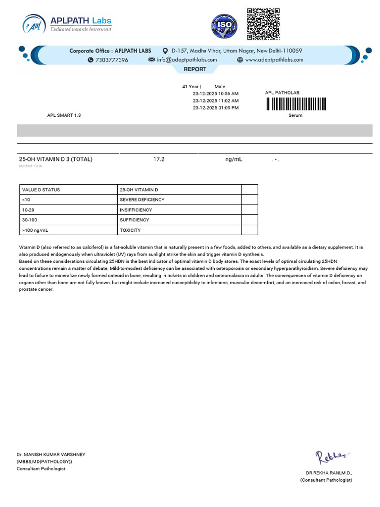 Vitamin D Test Report for Shah Alam Khan | PDF | Vitamin D | Dietetics