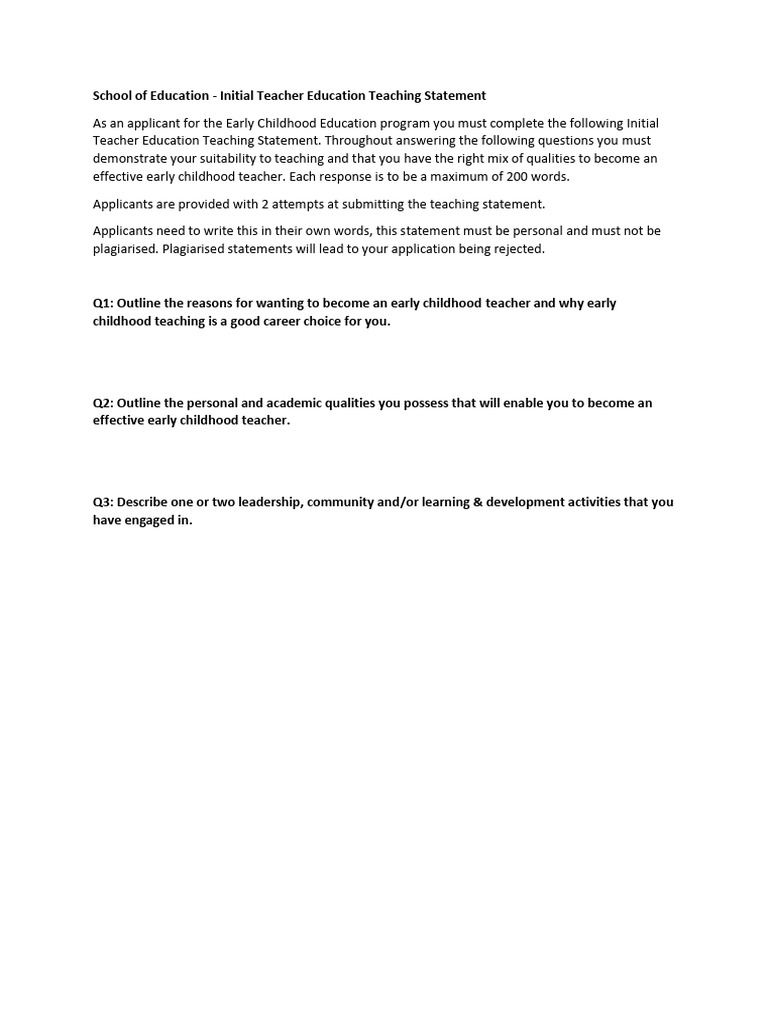 Early Childhood Teacher Education Statement | PDF