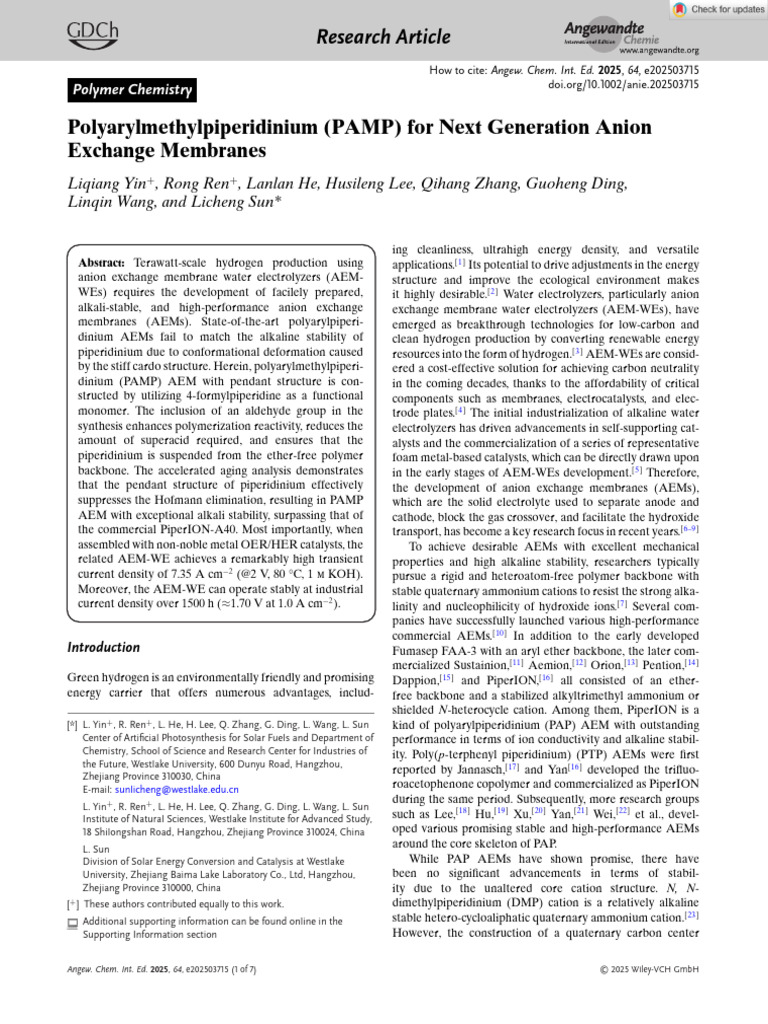 PAMP: Advanced Anion Exchange Membranes | PDF | Polymers | Chemical ...