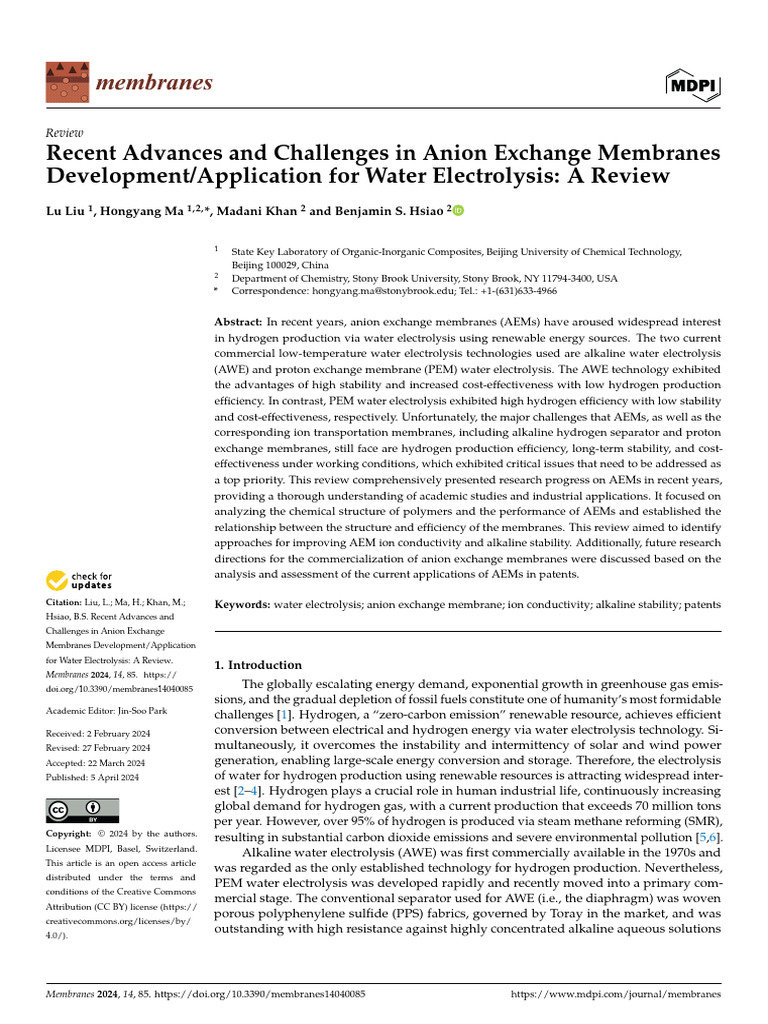 Recent Advances and Challenges in Anion Exchange Membranes | PDF ...