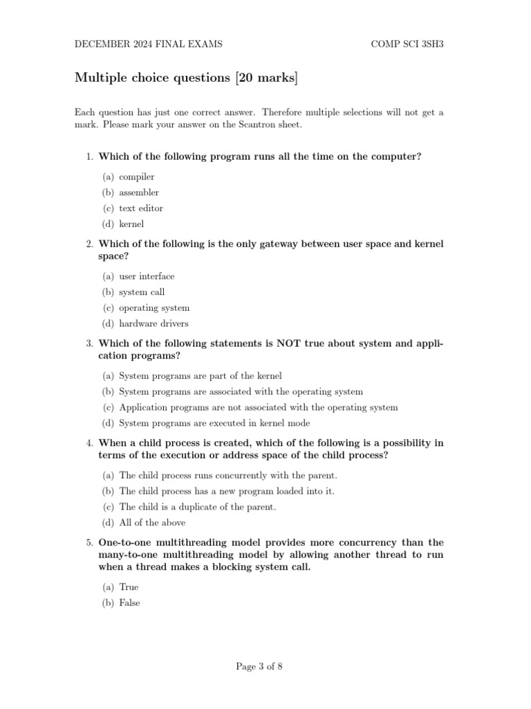 December 2024 Comp Sci 3SH3 Exam Questions | PDF | Process (Computing ...