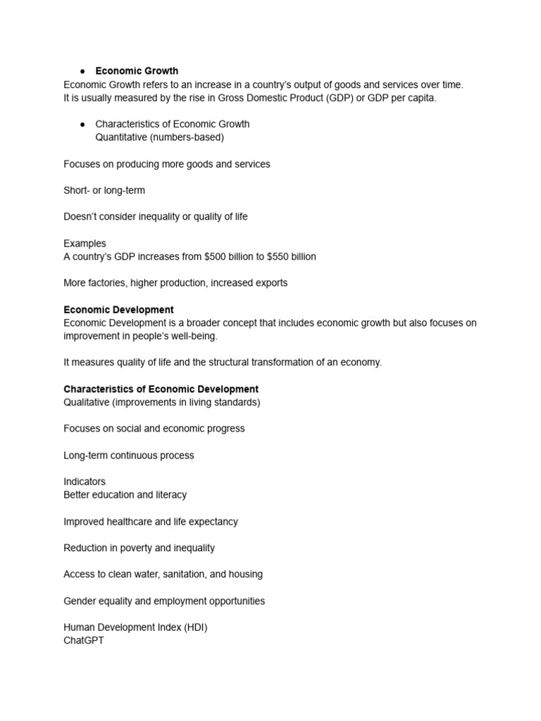 Economic Growth vs. Development Explained | PDF | Economic Growth ...