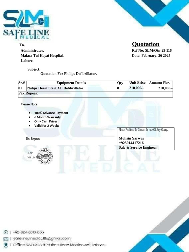 Quotation for Philips Defibrillator | PDF