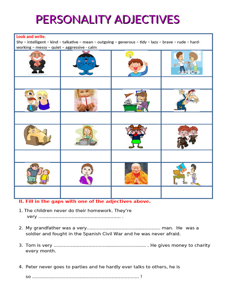 Personality Adjectives Worksheet | PDF