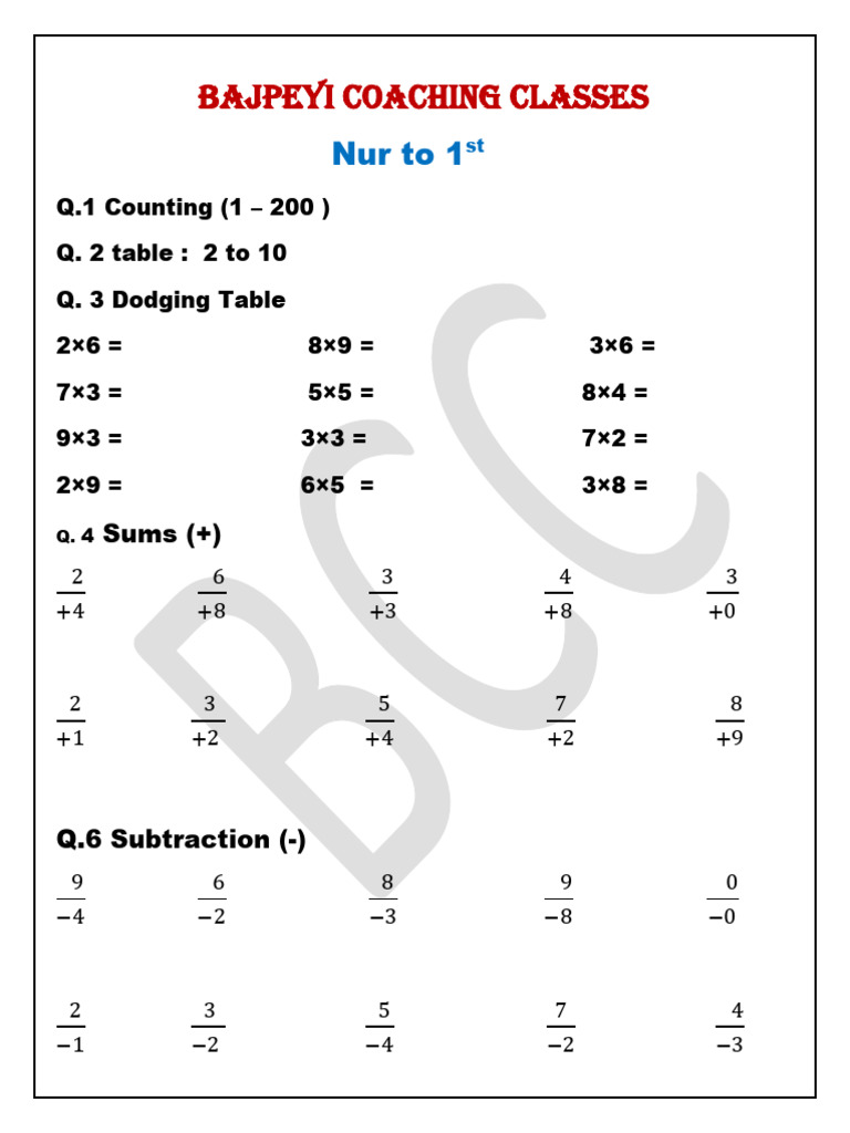 Nur To 1st Math Worksheet C | PDF