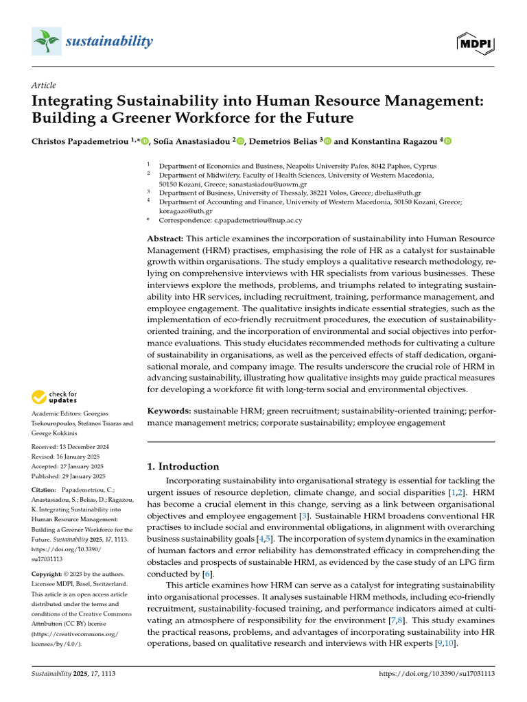 Sustainable HRM for a Greener Workforce | PDF | Human Resource ...