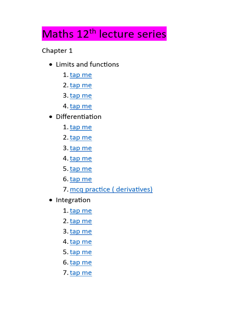 12th Grade Maths Lecture Series | PDF