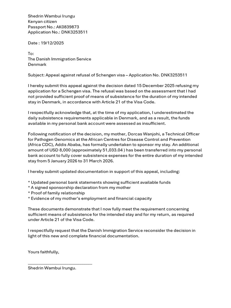 Appeal for Schengen Visa Refusal | PDF