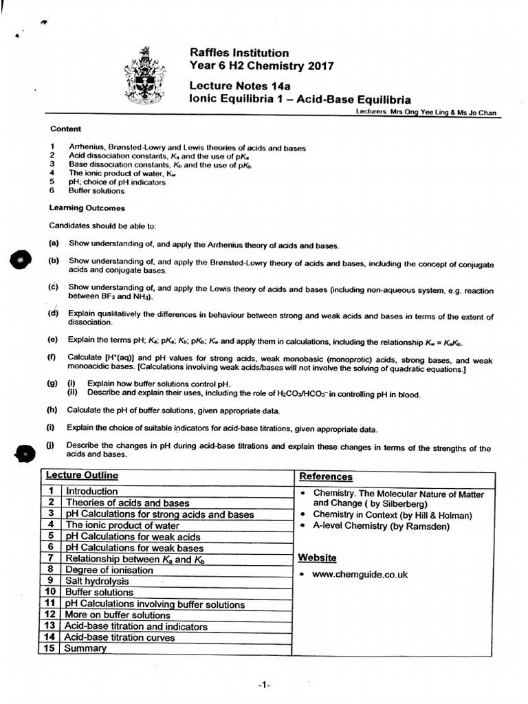 14a Ionic Equilibria I Notes | PDF