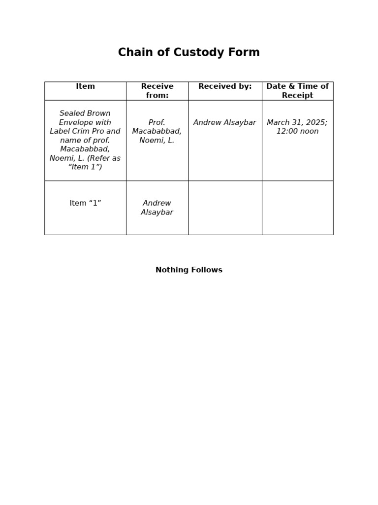 Chain of Custody Form | PDF