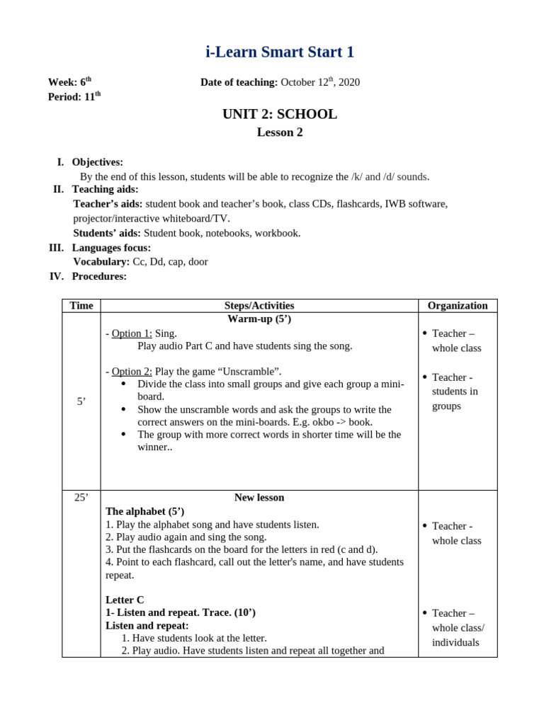 Giáo Án Kì 1 Của I Learn Smart Start Grade 1 U2L2 - U2L2 - D27d64e ...