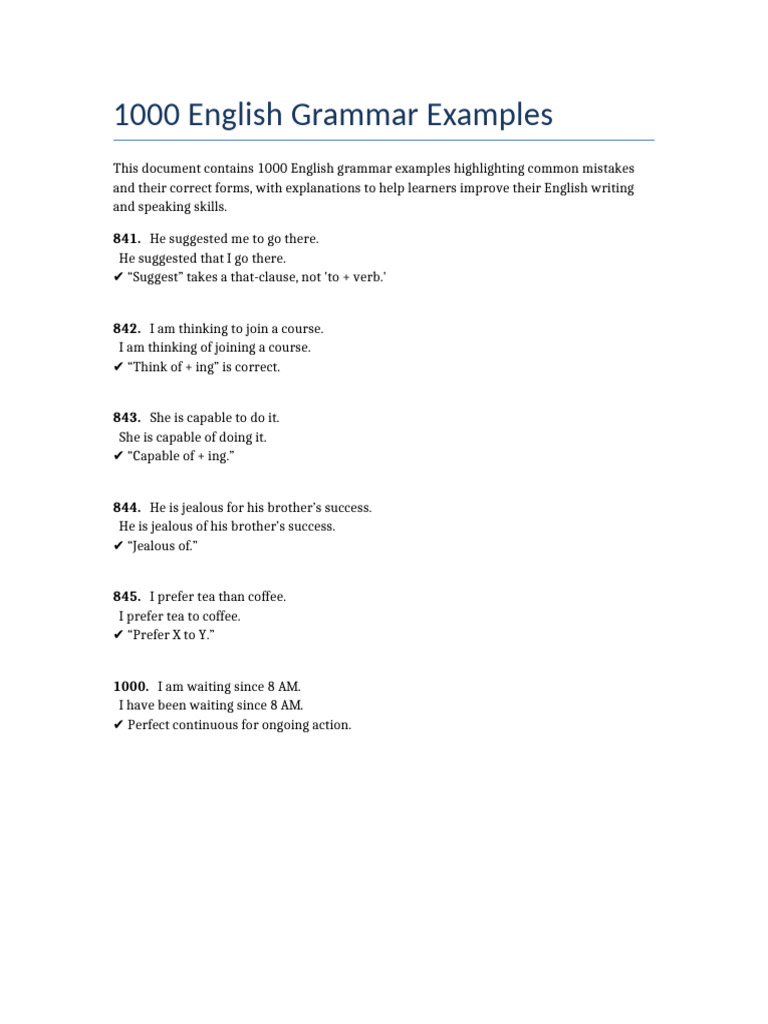 1000 English Grammar Examples | PDF