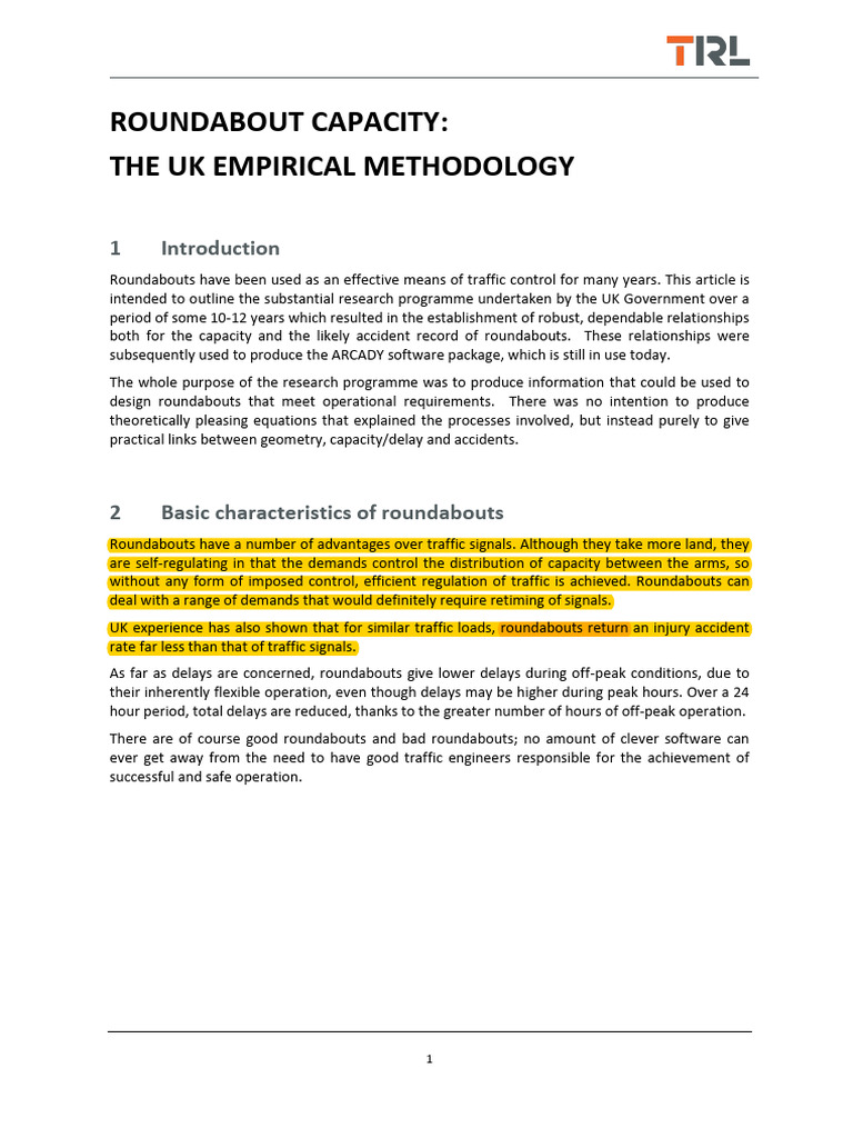 UK Roundabout Capacity Research Insights | PDF | Statistics | Traffic