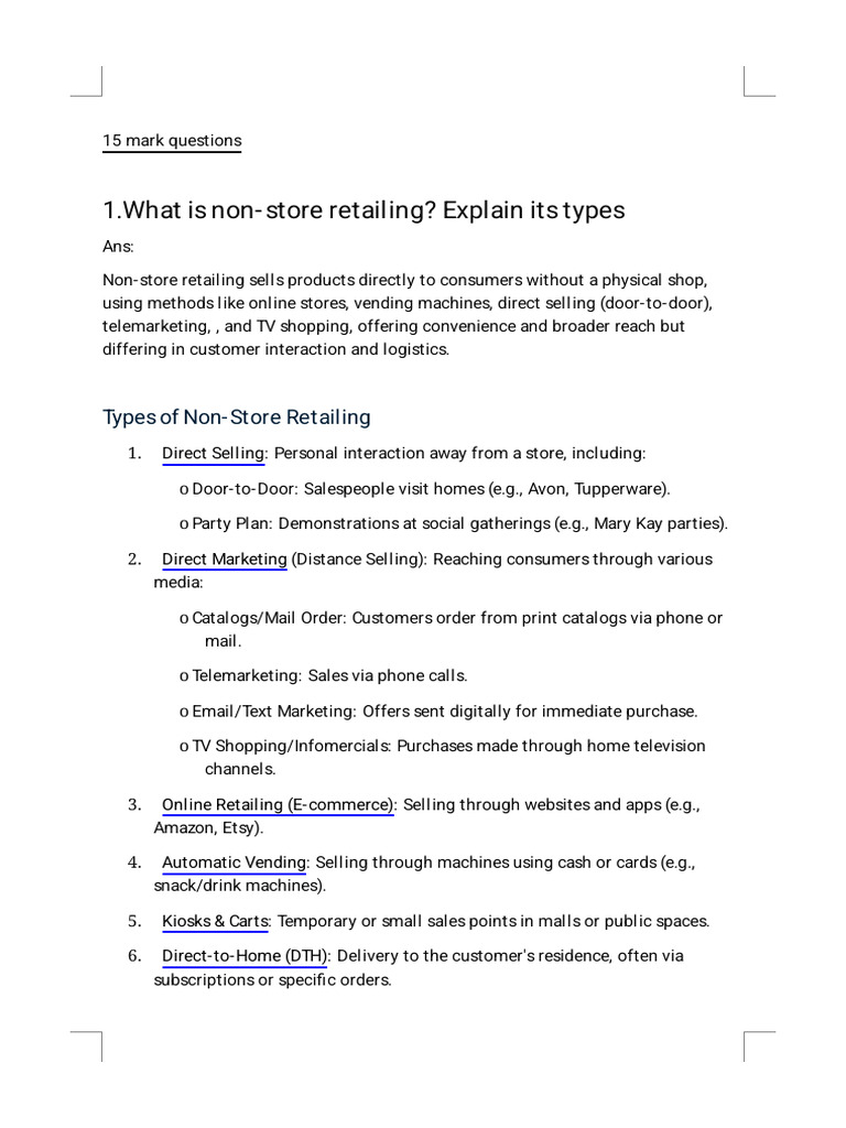 Types of Non-Store Retailing Explained | PDF | Customer Relationship ...