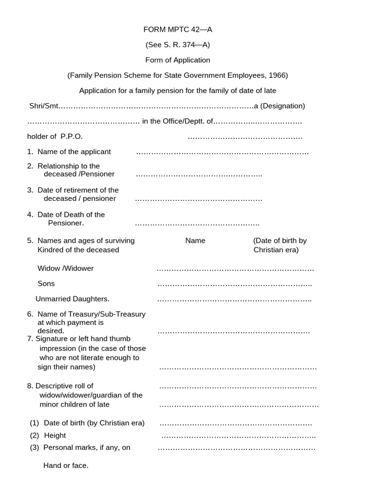 Family Pension Application Form MPTC 42-A | PDF | Hand | Chess Theory