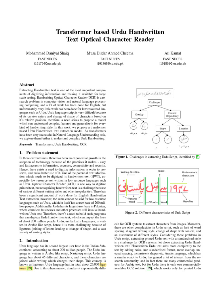 Transformer OCR for Urdu Handwriting | PDF | Optical Character ...