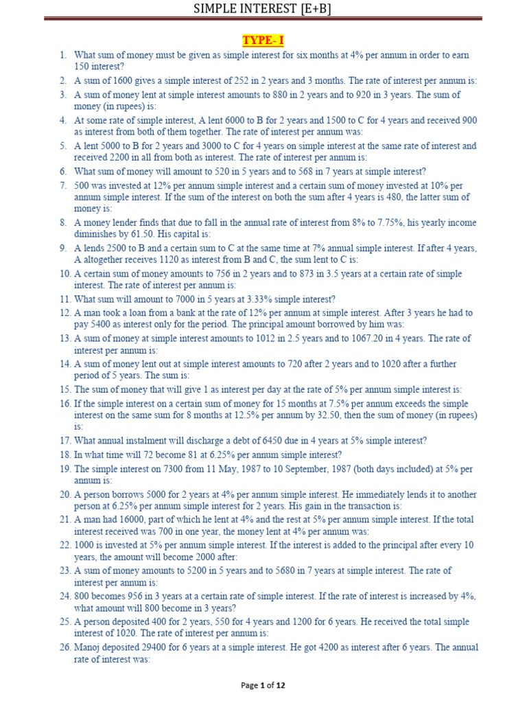 Simple Interest Problems and Solutions | PDF | Interest | Loans