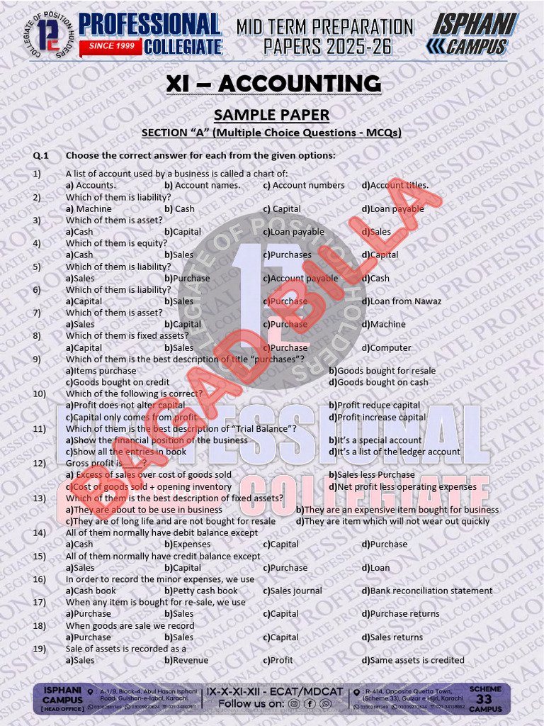 Accounting Midterm Sample Paper | PDF | Debits And Credits | Muhammad ...