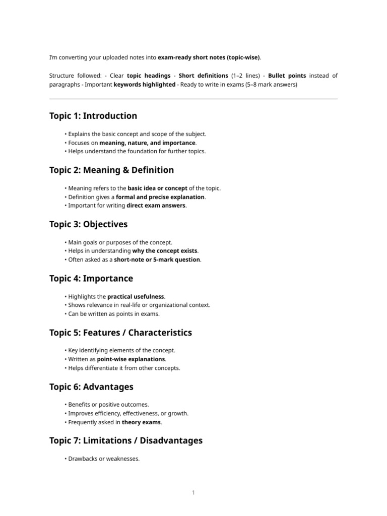 Exam-Ready Short Notes Guide | PDF