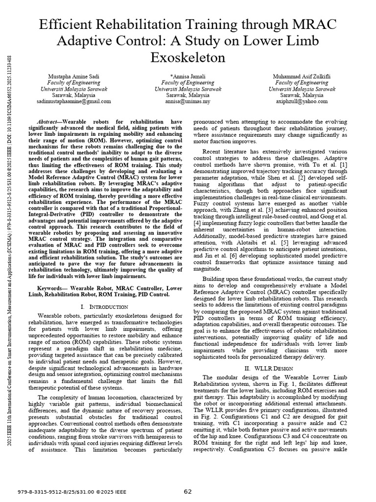 MRAC for Lower Limb Rehabilitation Robots | PDF | Electric Motor | Torque