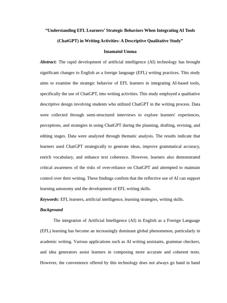 EFL Learners' Strategies Using ChatGPT | PDF | Metacognition ...