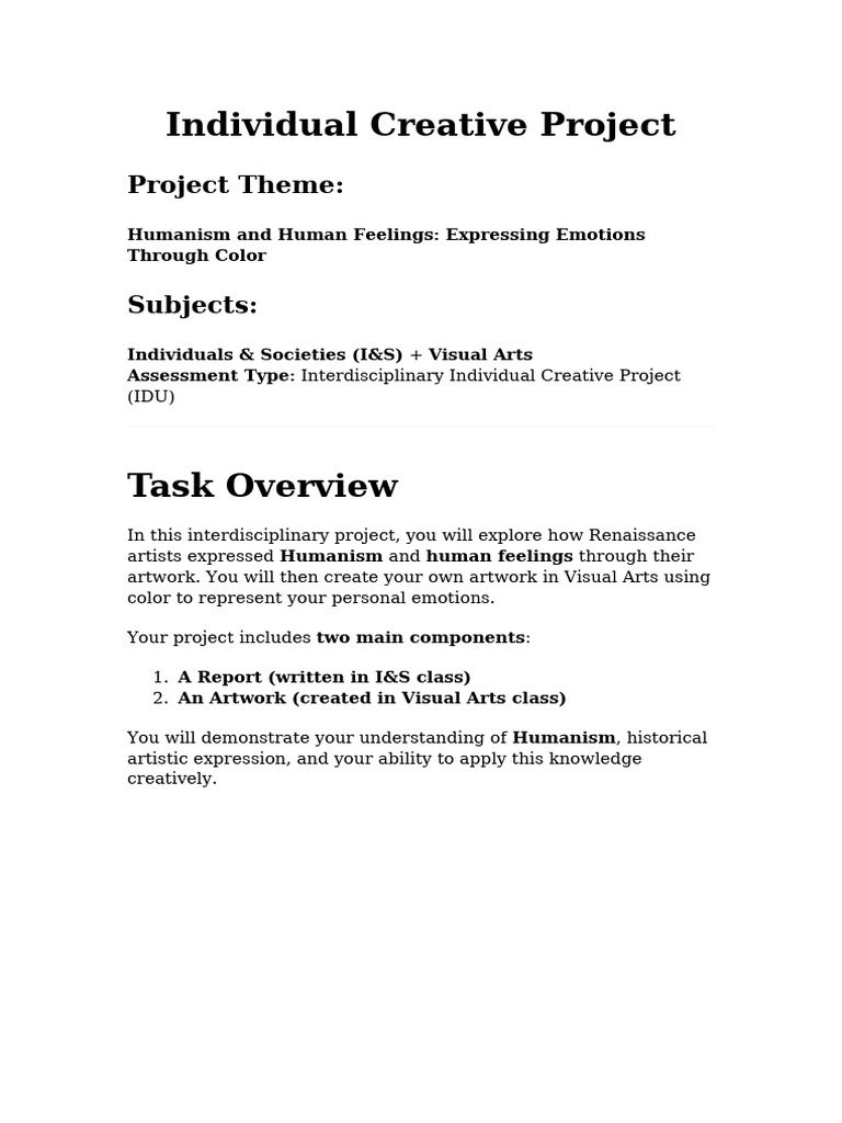 Individual Creative Project Task Description | PDF | Emotions | Feeling