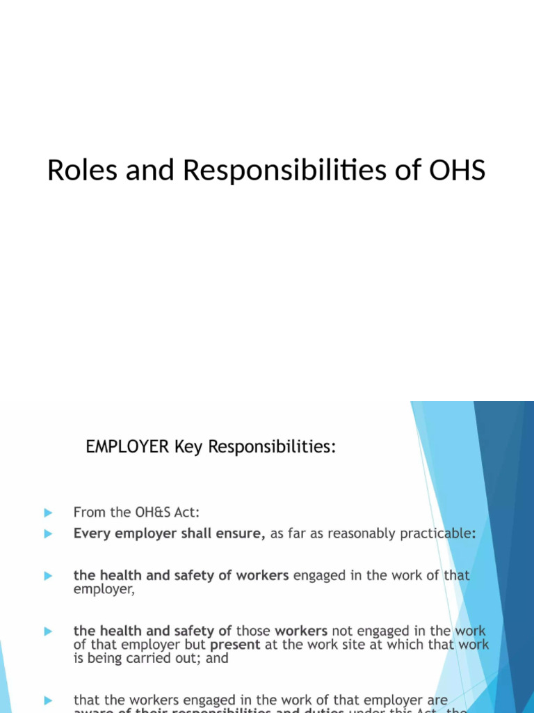 Week 11 and 12 Roles and Responsibilities of OHS | PDF