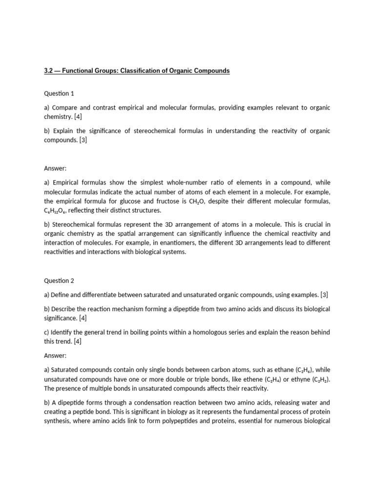 3.2 - Functional Groups Classification of Organic Compounds | PDF ...