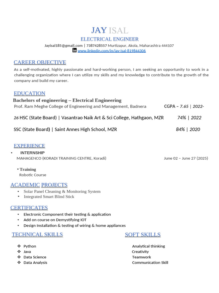 Electrical Engineer Resume Overview | PDF