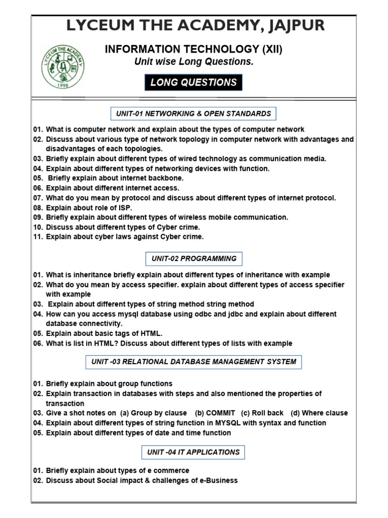 IT 2nd LTA Long Question | PDF