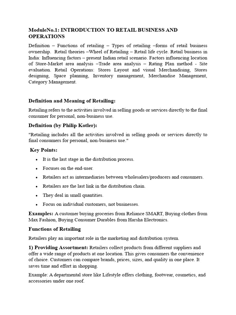 Introduction to Retail Business Operations | PDF | Retail | Supermarket