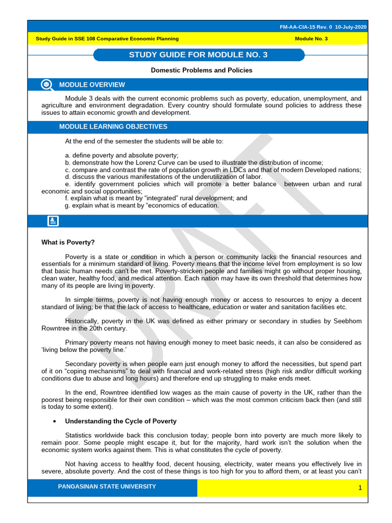 SSE 108 Module 3 Domestic Problems and Policies 1 065340 | PDF | Gini ...